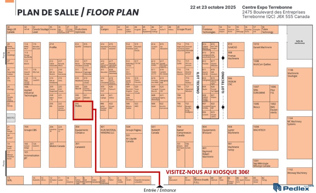 Salon industriel Sherbrooke SIT2025 octobre 2025 kiosque Pedlex plan de salle rencontrez-nous