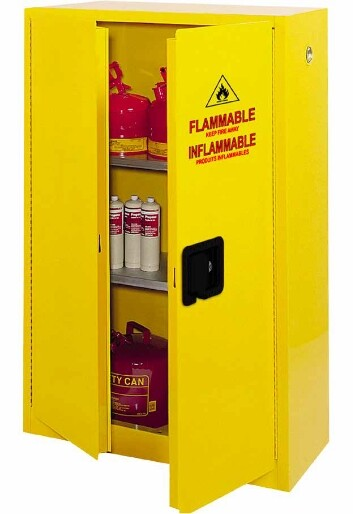 flammable safety cabinet with hazardous liquid containers for compliant industrial storage
